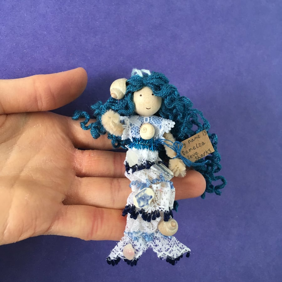 Tiny Mermaid Doll Hanging Decoration, Blue, Sea Themed Mermaid Gift