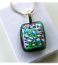 Dichroic Glass Pendant 268 Emerald Sparkle Compact silver plated chain - Image 4