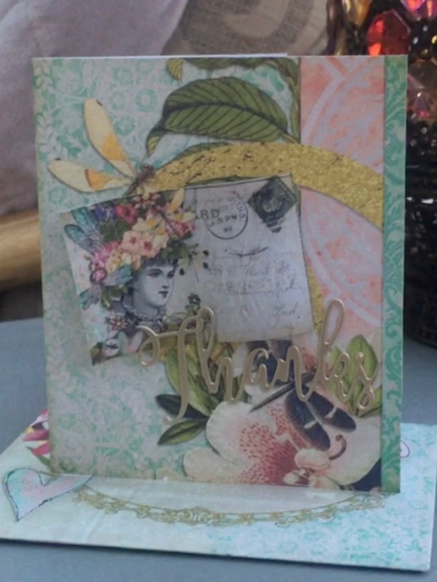 Exotic botanicals and dragronfly Thanks card