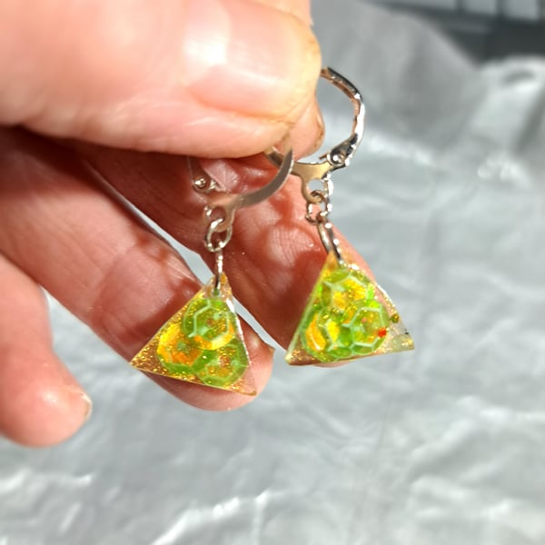 resin earrings, circular and triangles funky