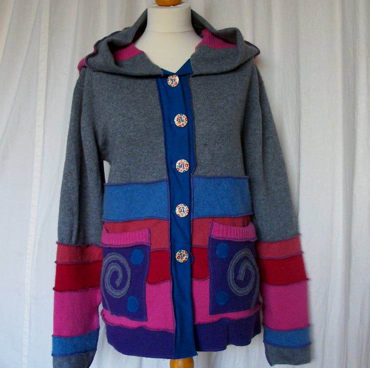 Cashmere Upcycled Sweater Wool Hoodie with Butt... - Folksy