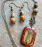 Pressed Fennel Flower Resin and Wood Pendant with earrings - Image 2