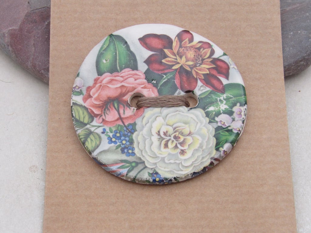 Large Autumn Rose Motif Ceramic Button
