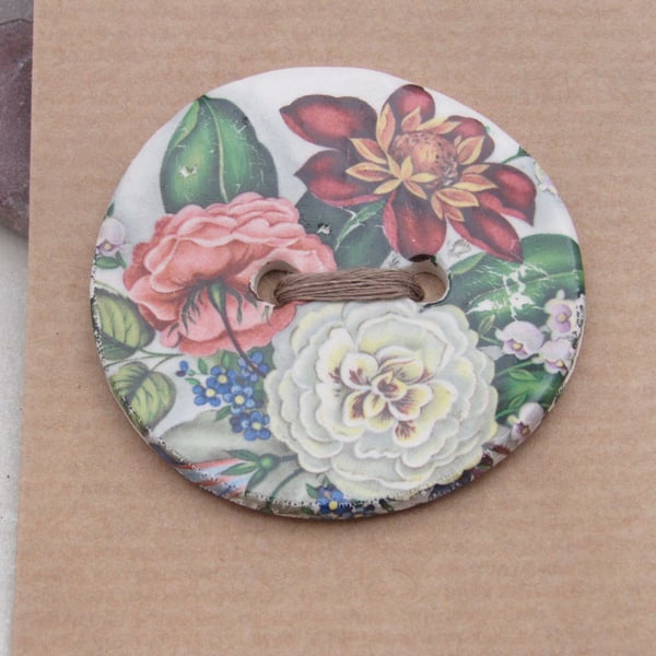 Large Autumn Rose Motif Ceramic Button