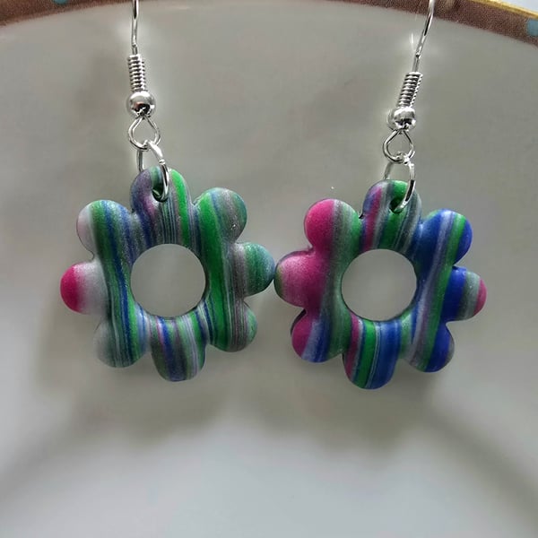 Polymer clay flower dangle earrings on silver plated earhooks