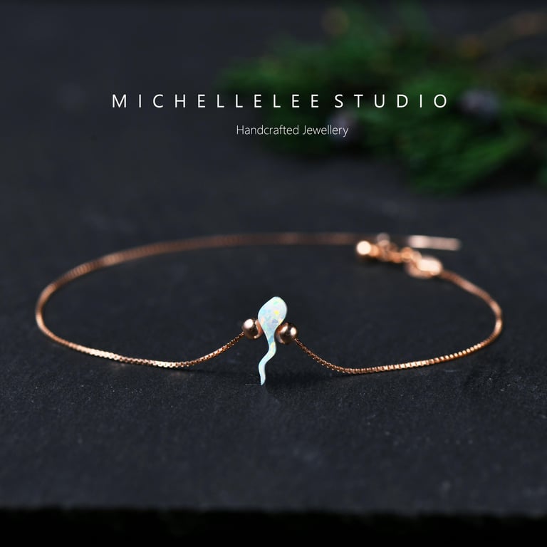 Tiny Opal Tadpole Bracelet With 925 Sterling Silver Chain