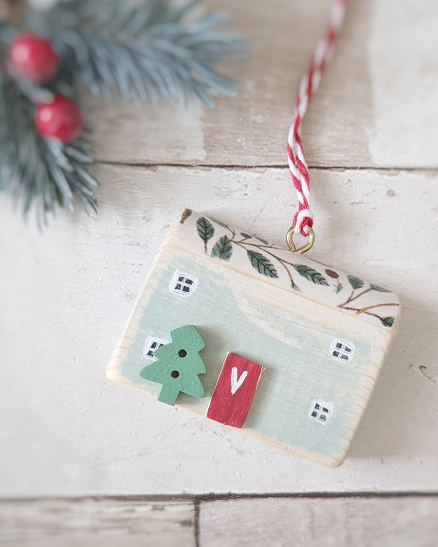 Image of Wooden Christmas House Hanging Decoration
