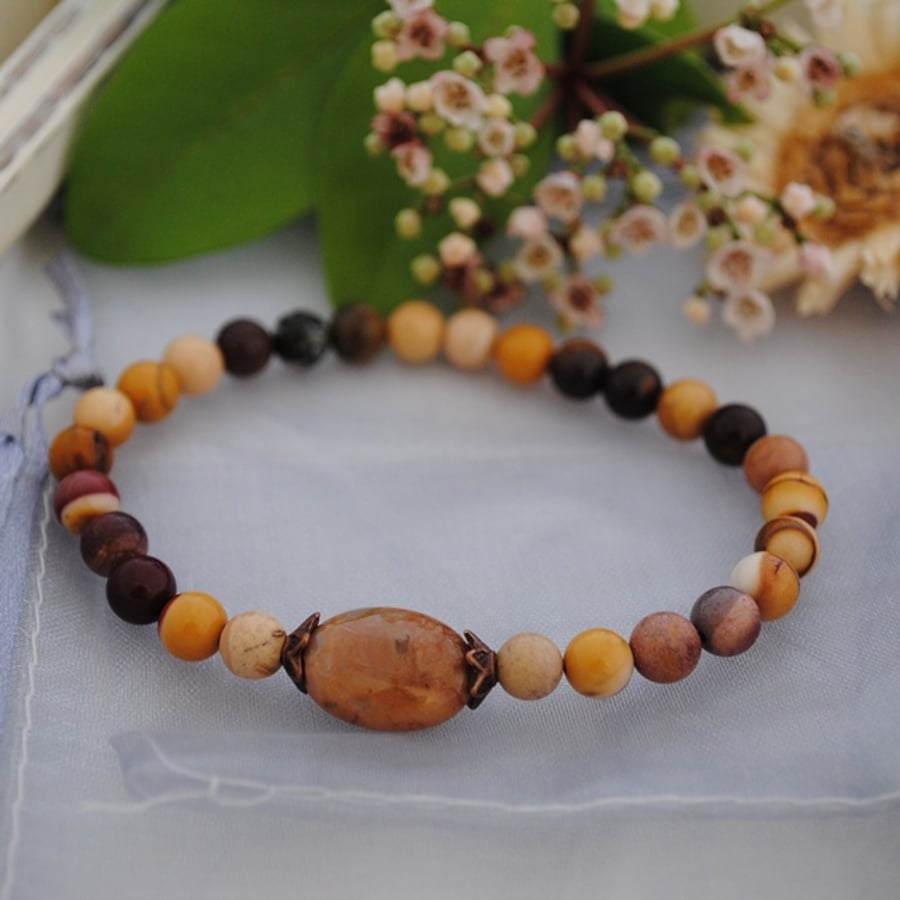 Mookaite & Indian Agate stretch bracelet (sand)