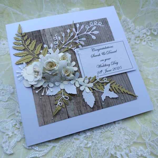 Handmade Wedding or Anniversary Card - Personalised - Boxed - 3D