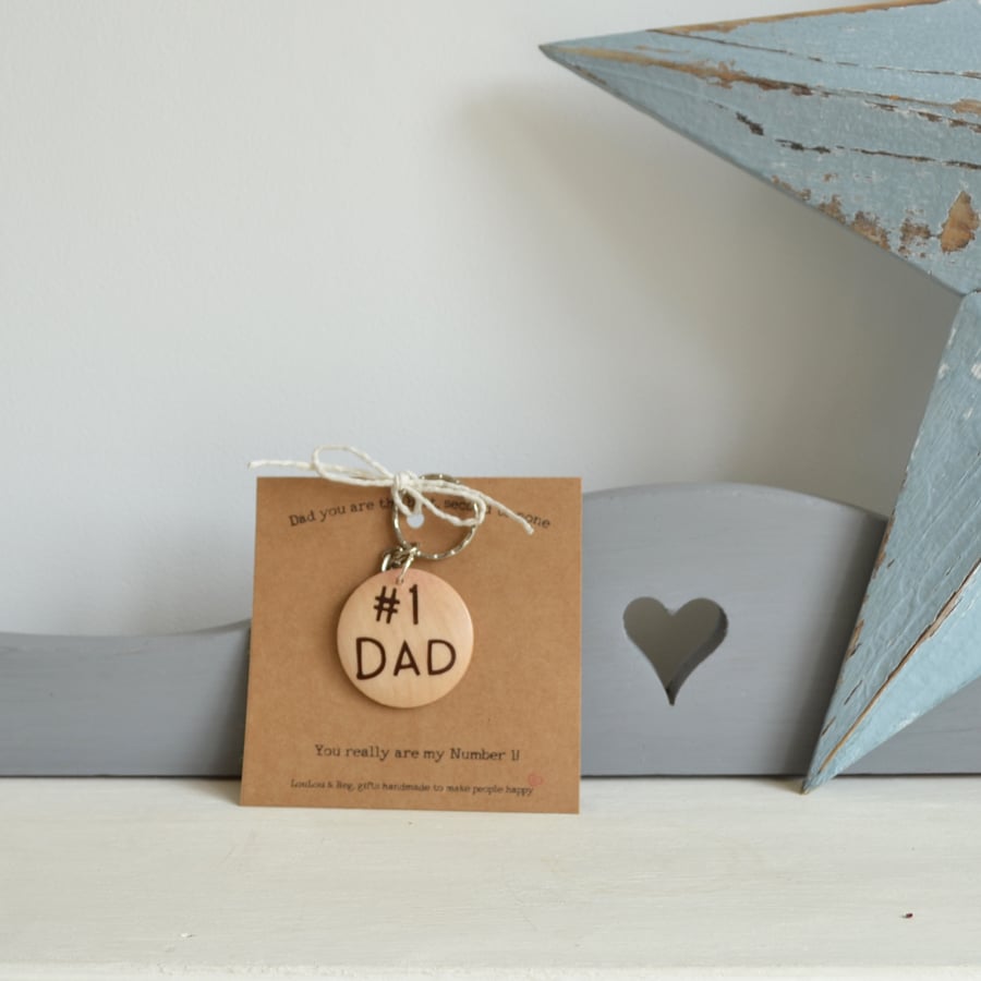 Number 1 Dad Wooden Keyring, Dad Key Ring, Dads Gift Idea