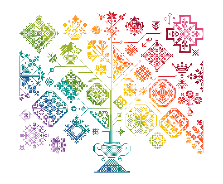 175A - Cross stitch pattern Quaker Rainbow Ackworth Medalion Flower Bouquet