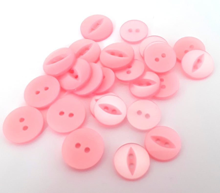 20 baby pink 2 hole buttons, fish eyes round buttons 