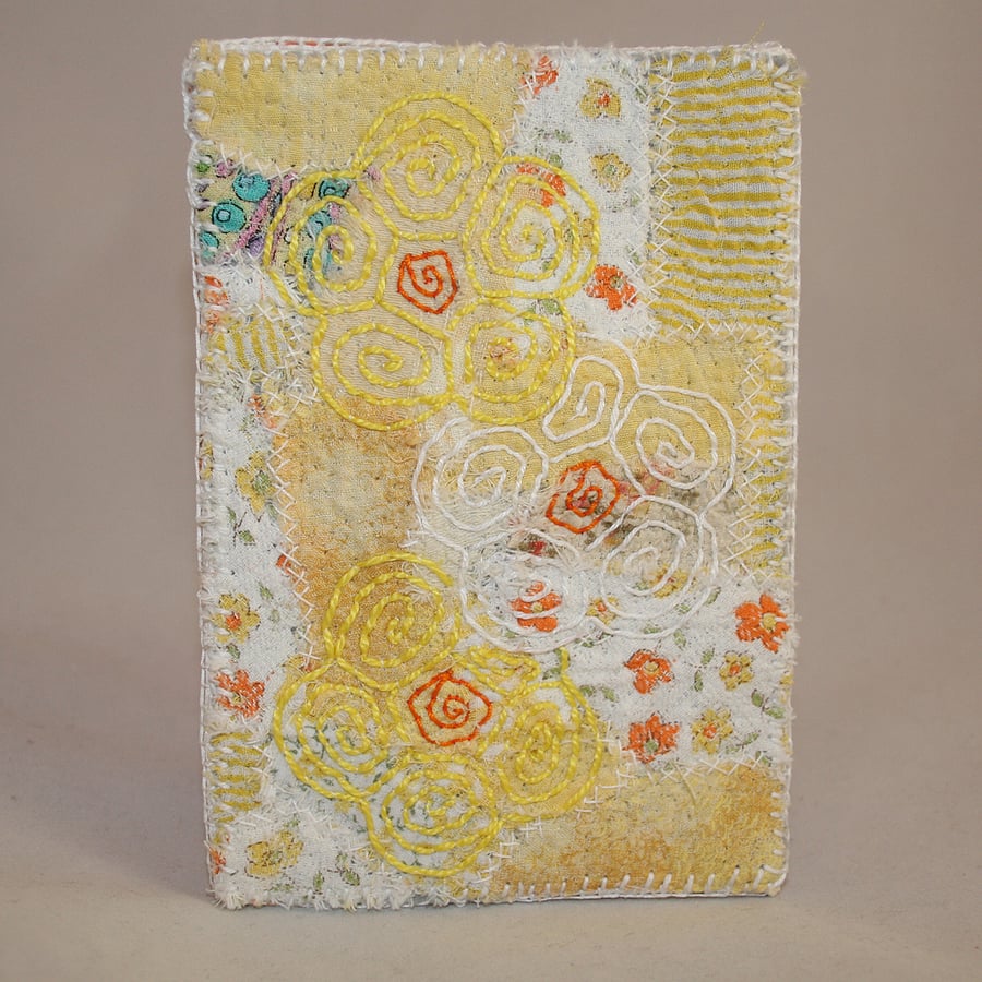 SALE - Patchwork Phone Case - Embroidered Flowers on Yellow Case