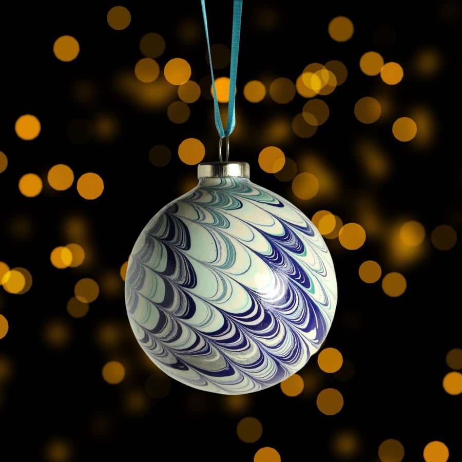 Christmas bauble ornament hand marbled round ceramic