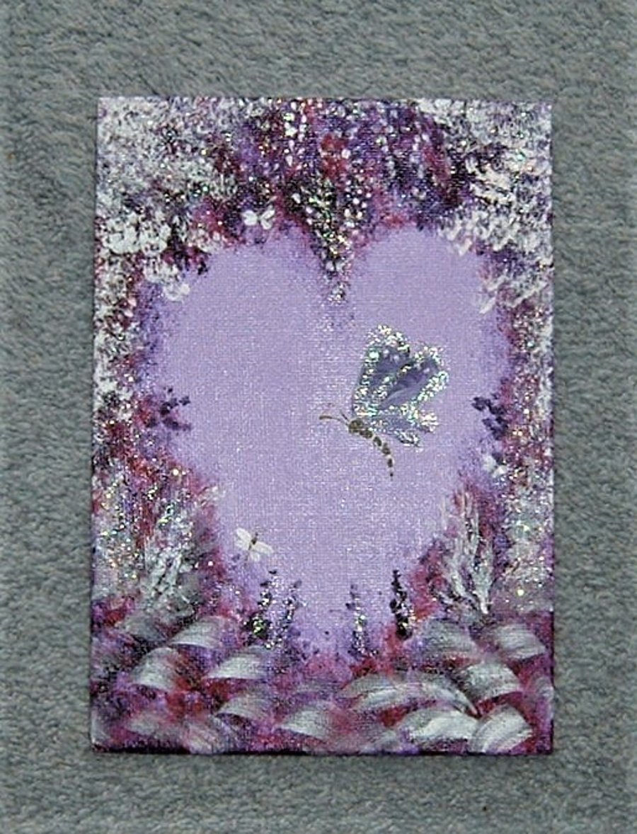 original art fantasy purple glitter butterfly heart garden ( ref F 236 )