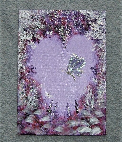 original art fantasy purple glitter butterfly heart garden ( ref F 236 )