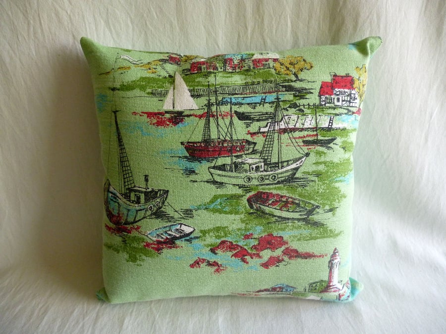 1950s vintage seaside barkcloth cushion cover Folksy