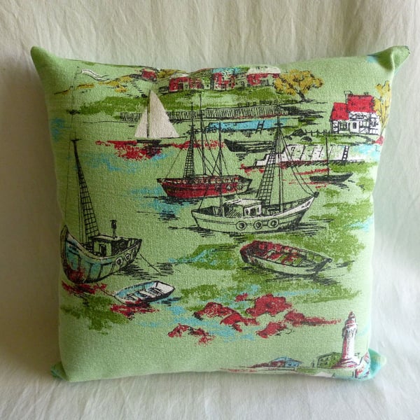 1950s vintage seaside barkcloth cushion cover