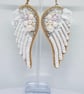 Elegant Handmade White Angel Wing Earrings with Pearls, Sequins, and Crystals St