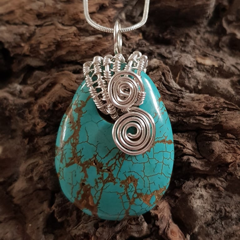 Sea Sediment Jasper Wire Wrapped Pendant Necklace - Handmade Wirework