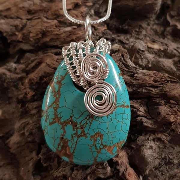 Sea Sediment Jasper Wire Wrapped Pendant Necklace - Handmade Wirework