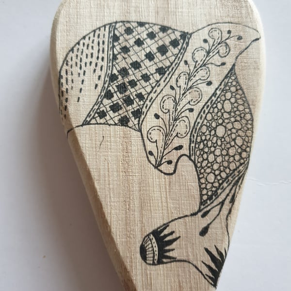Dolphin hand drawn wooden heart