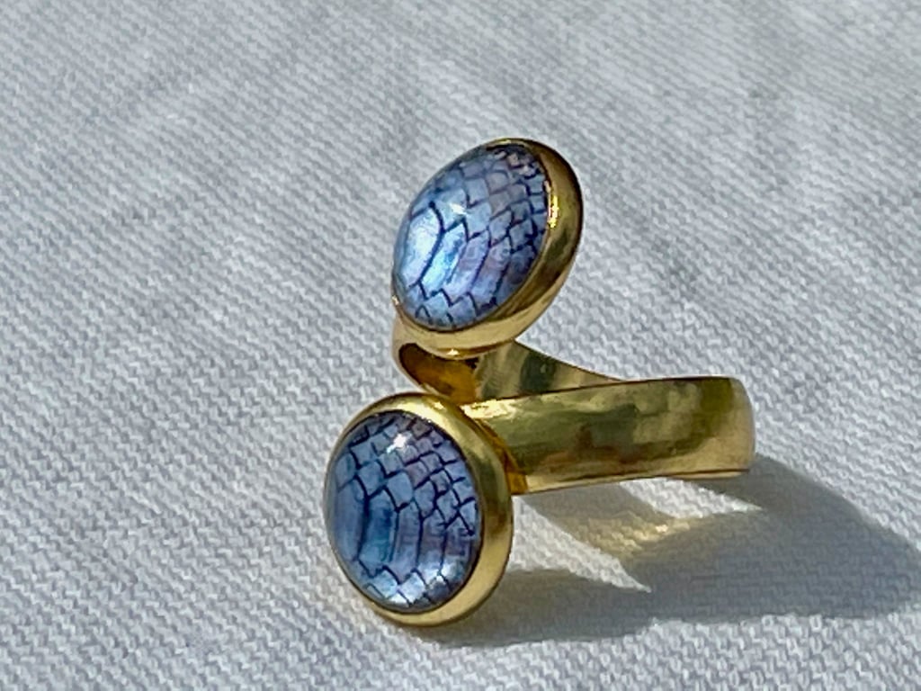 blue SNAKESKIN PRINT RING disco gold 10 mm adjustable 