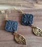 Blank Diamond and Gold Leaf Polymer Clay Handmade Earrings, 316 Stainless Steel - Image 2