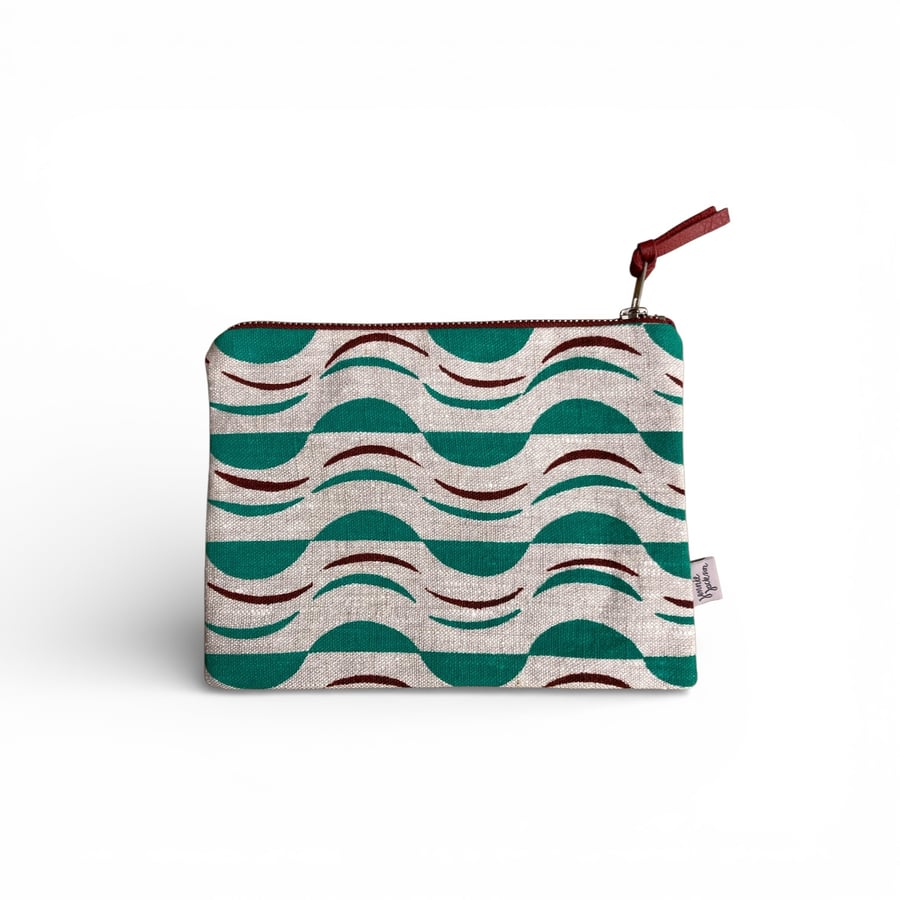 SECONDS SALE - Hand printed zip pouch - Maronti emerald and dark red