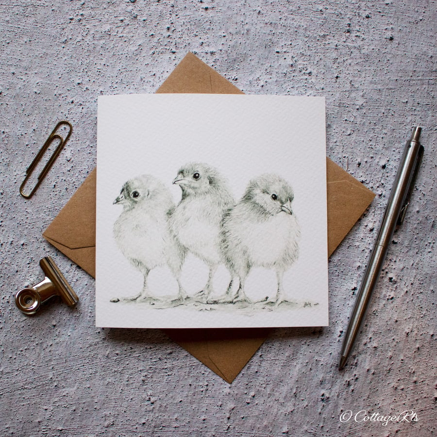 Three Chicks Greeting Card Hand Designed By CottageRts
