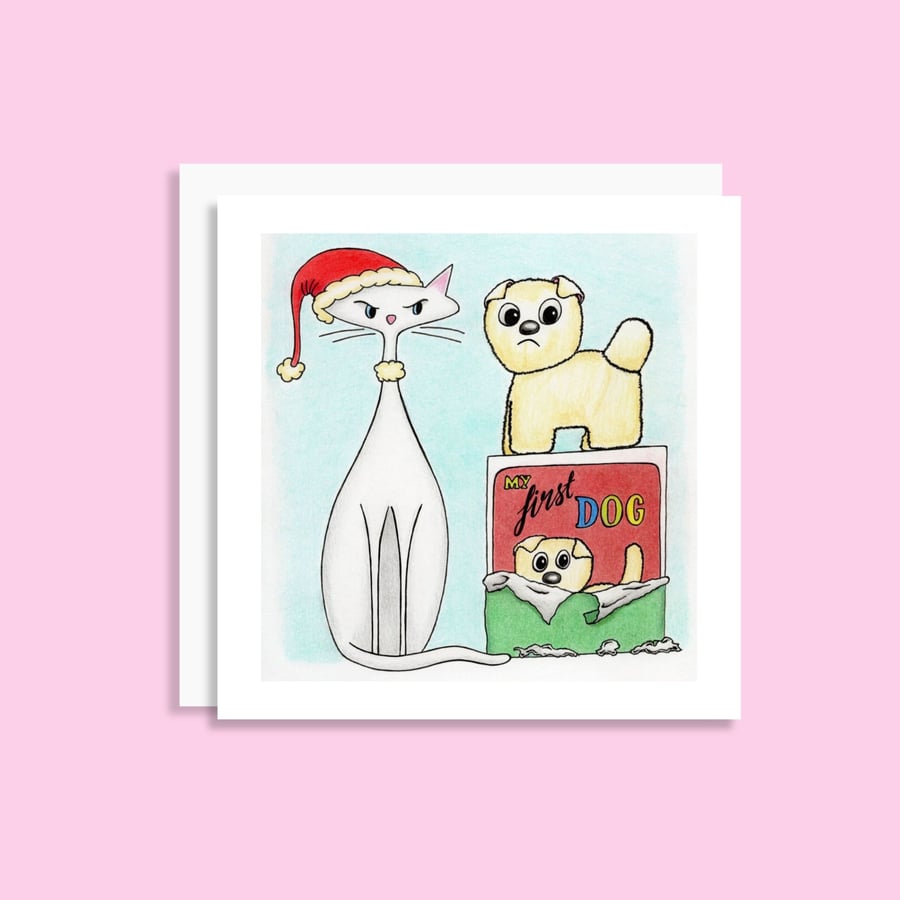 Cat Lover Christmas Card: Hand Drawn Cat Xmas Card - Festive Feline Art