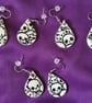 Handmade Polymer Clay Medium Black and White Skull Earrings, 316 Stainless Steel