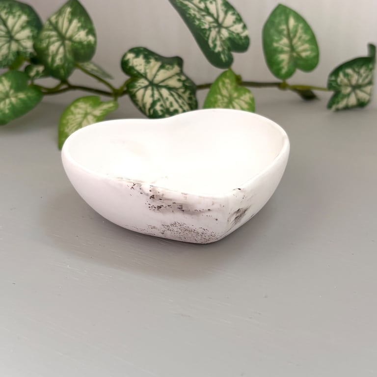 Taupe & White Marbled Small Heart Trinket Dish