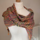 Hand knit luxury wrap - neon rainbow and grey stripes