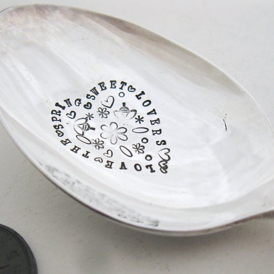 Sweet Lovers Love The Spring, Shakespeare Quote Hand Stamped on Vintage Spoon