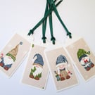 Set of 4 Christmas gnomes gift tags