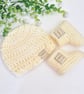 Hello World Crochet Baby Hat & Booties Set - Cream Newborn Gift