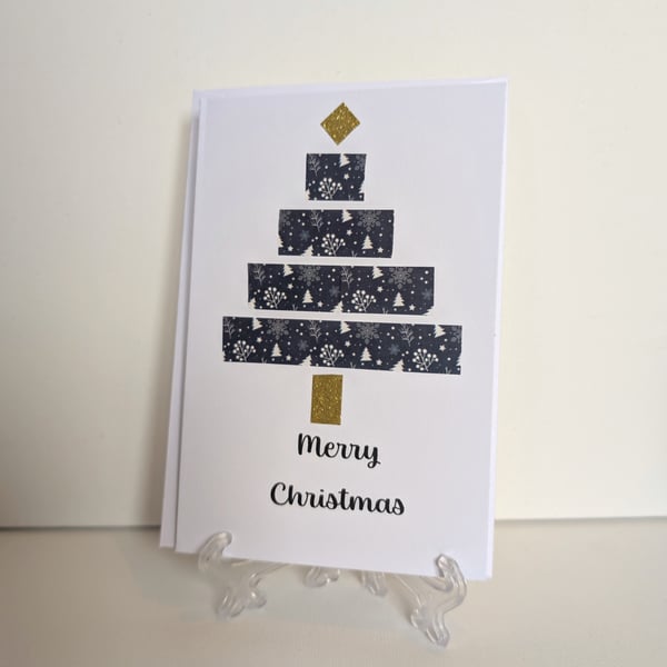 Merry Christmas card with a washi tape Christmas Tree