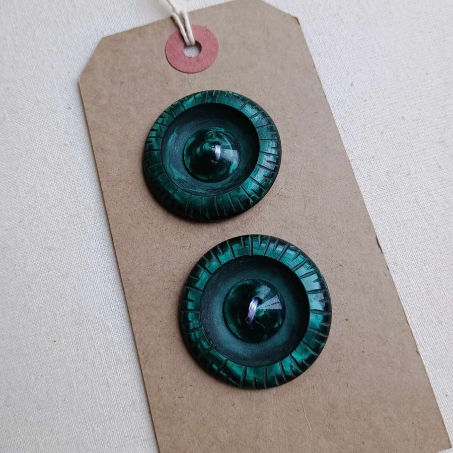2 Green Vintage Buttons - large buttons for dressmaking or crafting