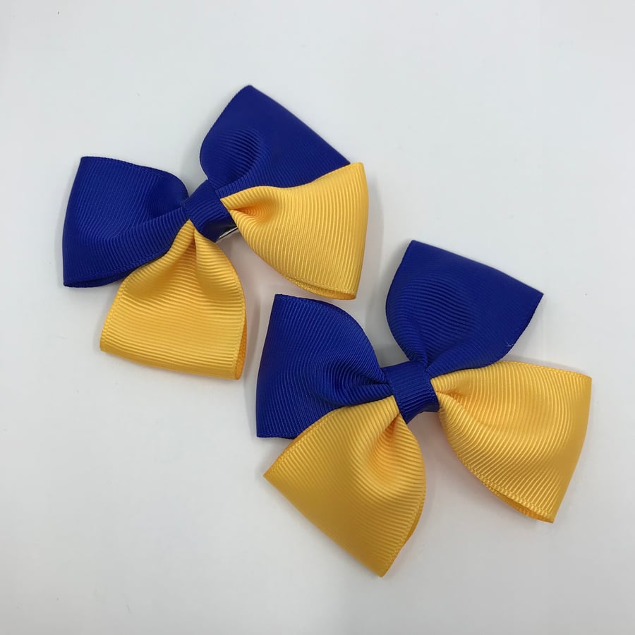 School Cobalt and Yellow Gold Two Tone Double with Bows on Clips (pair)