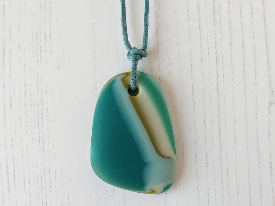 Teal Glass Pebble adjustable pendant necklace