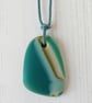 Teal Glass Pebble adjustable pendant necklace - Image 1