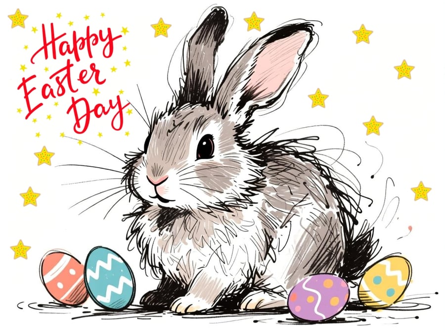 Happy Easter Bunny Greeting Card A5 Size 