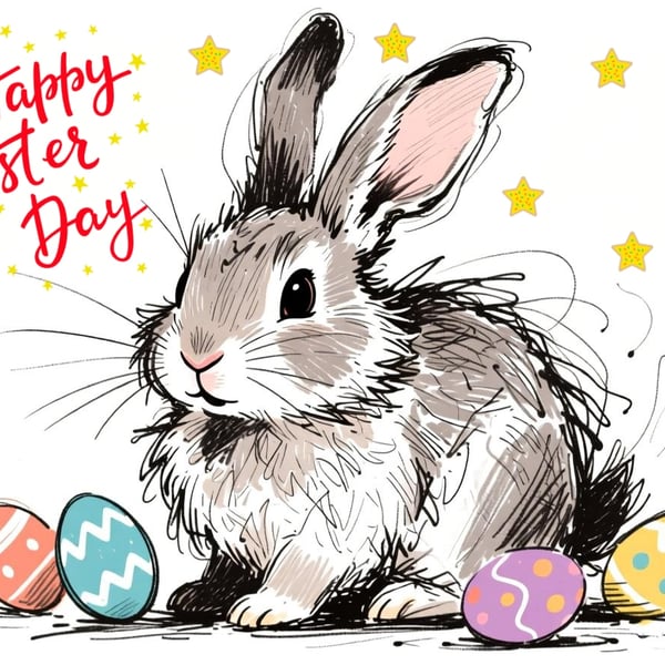 Happy Easter Bunny Greeting Card A5 Size 
