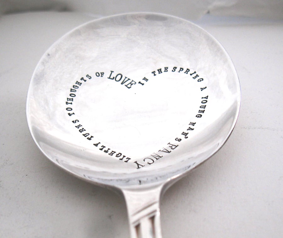 Handstamped Heart Spoon, In the Spring a Young Man's Fancy