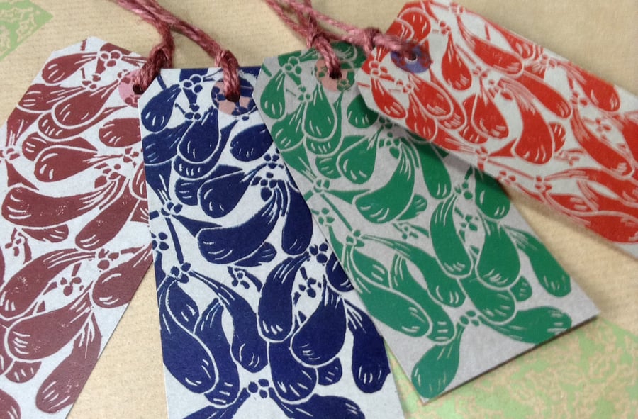 Set of Four Handprinted Christmas Gift tags