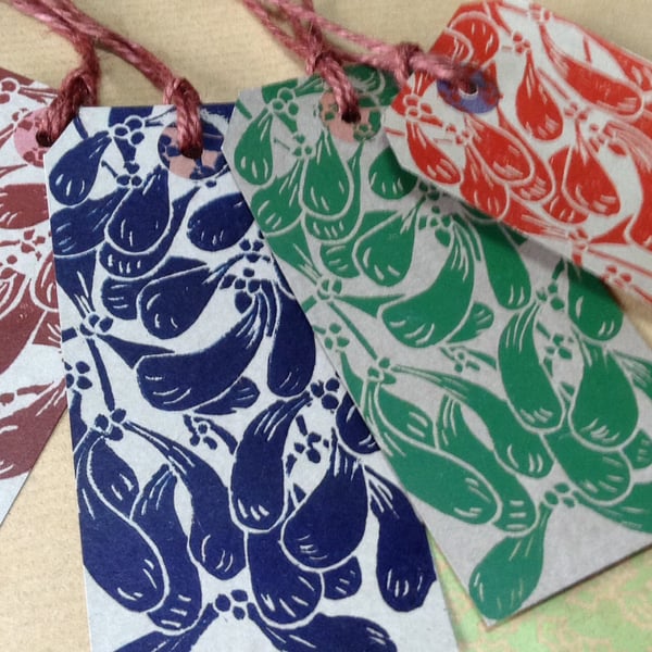 Set of Four Handprinted Christmas Gift tags