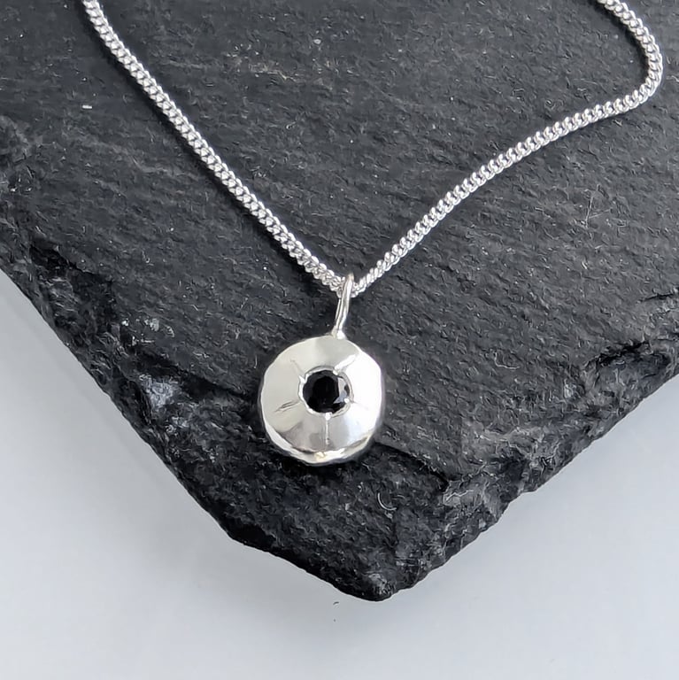 SILVER Black Sapphire star nugget pendant, Handmade Urban Jewellery