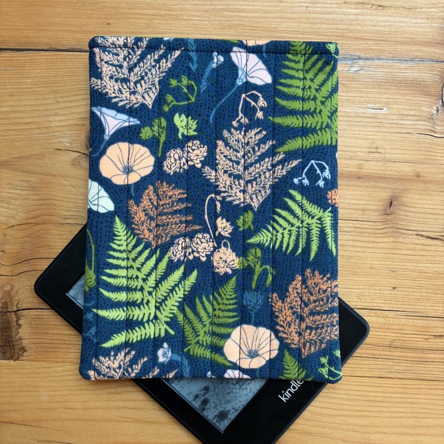 Ferns And Flowers Quilted Fabric Sleeve For 6" Kindle Paperwhite 