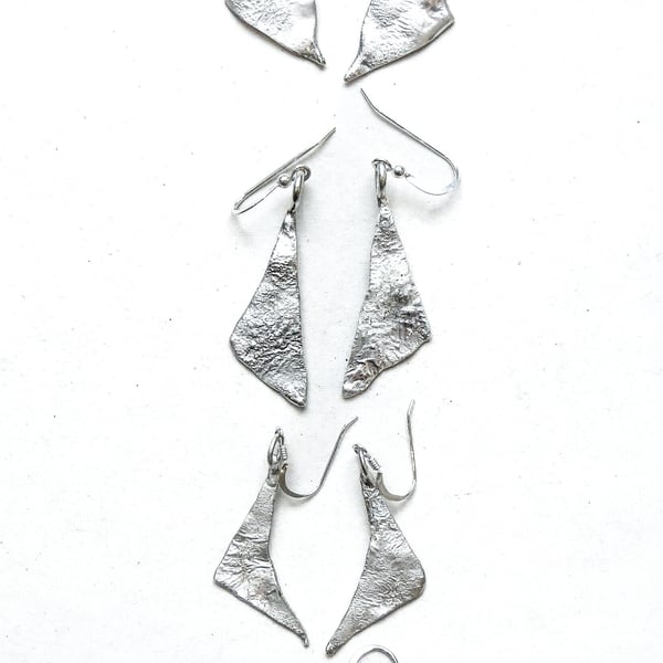 Beaten Leaf Silver Earrings